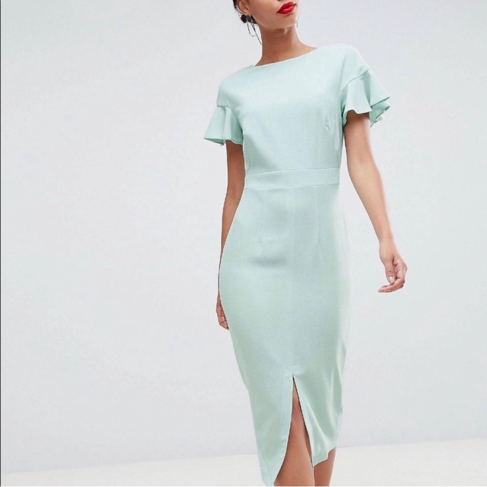 ASOS Mint Midi Dress with Flutter Sleeves
